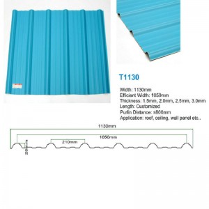 T1130 블루 ASA PVC UPVC 지붕 타일 사다리꼴 주름진 플라스틱 지붕 시트